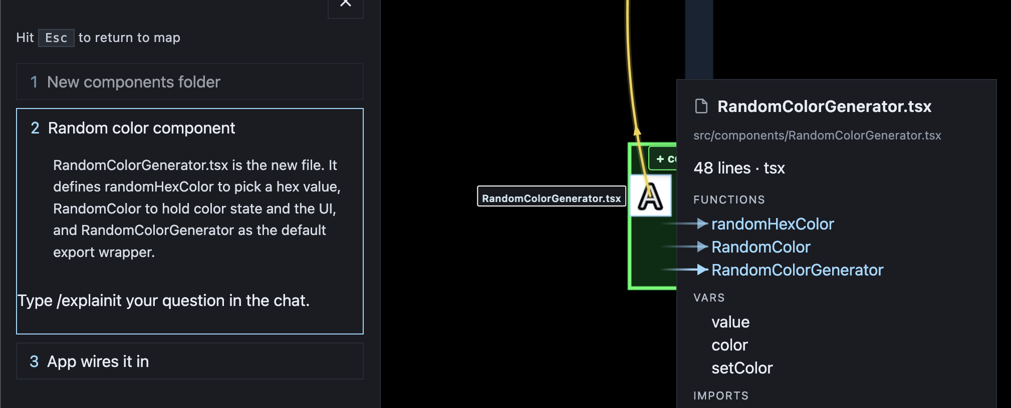 Explain mode highlighting functions in the info panel